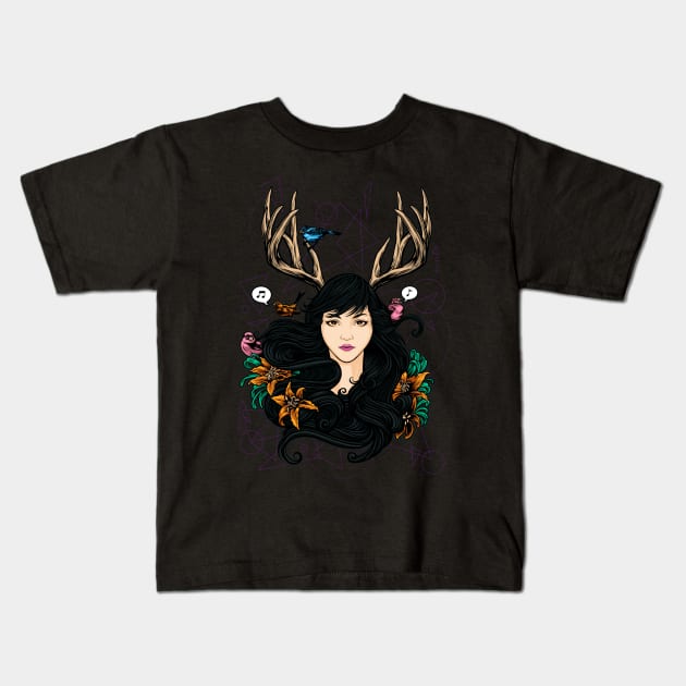 Fawn Girl Kids T-Shirt by angoes25